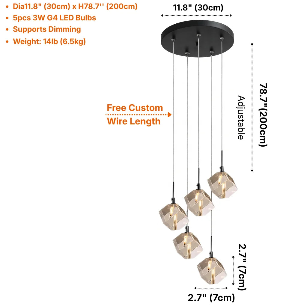 Core Black Modern Crystal Pendant Light for Kitchen Island & Dining Room