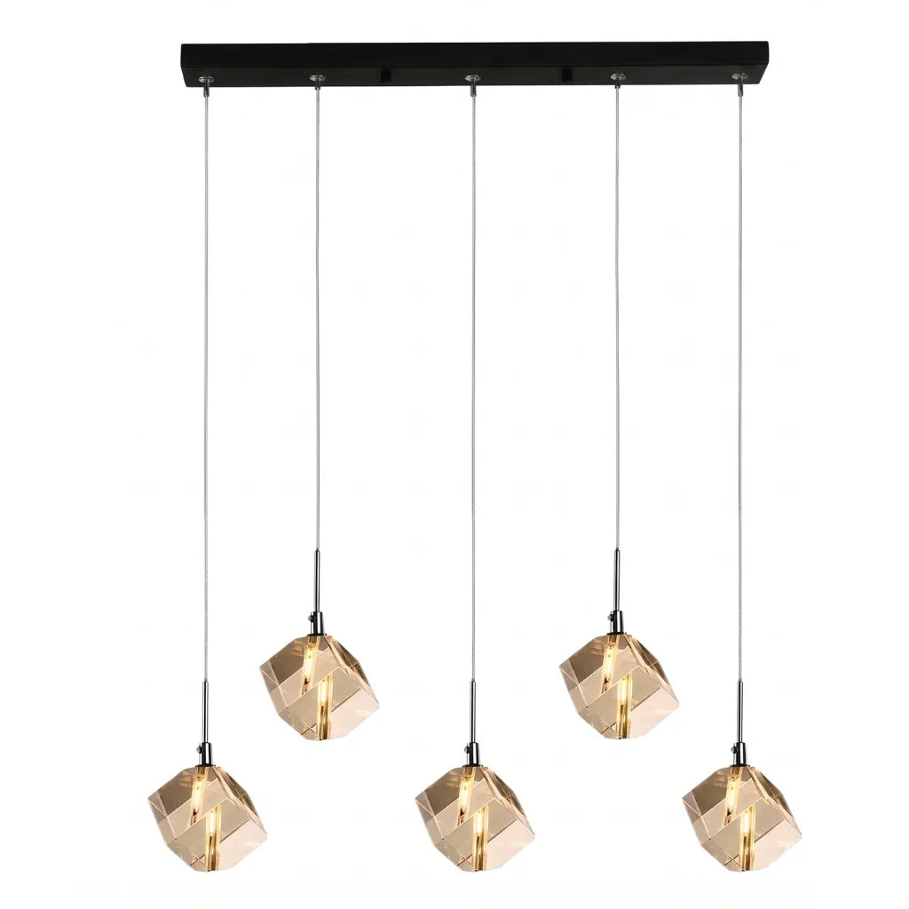 Core Black Modern Crystal Pendant Light for Kitchen Island & Dining Room