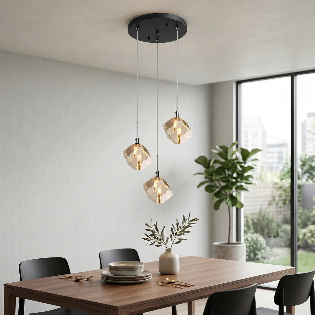 Core Black Modern Crystal Pendant Light for Kitchen Island & Dining Room
