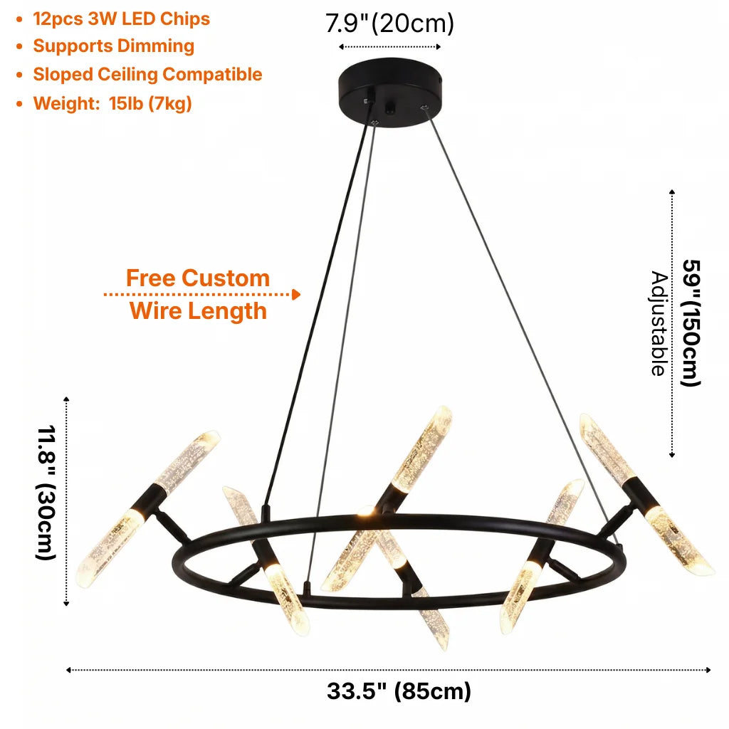 Ray Modern Black LED Crystal Chandelier for Living Room & Dining Room