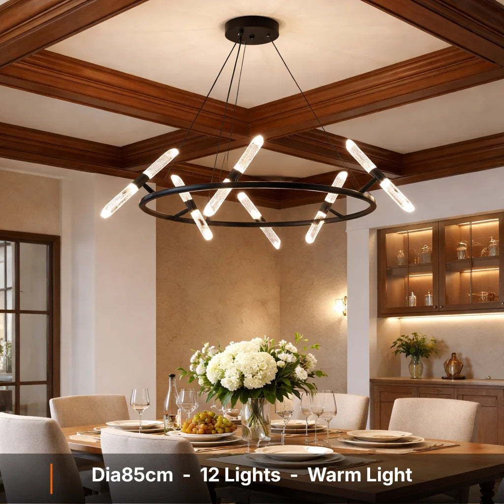 Ray Modern Black LED Crystal Chandelier for Living Room & Dining Room