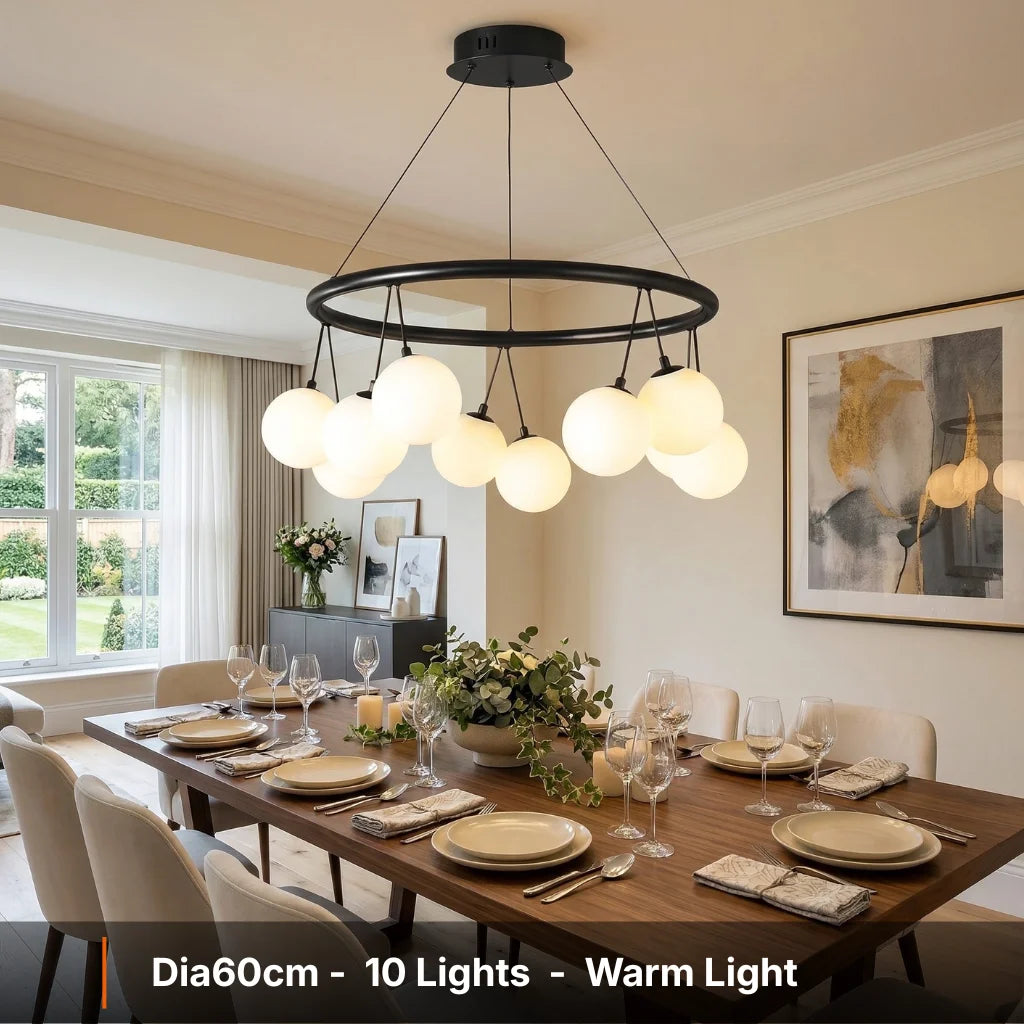 Sol Modern Black Glass Ball LED Chandelier for Living Room