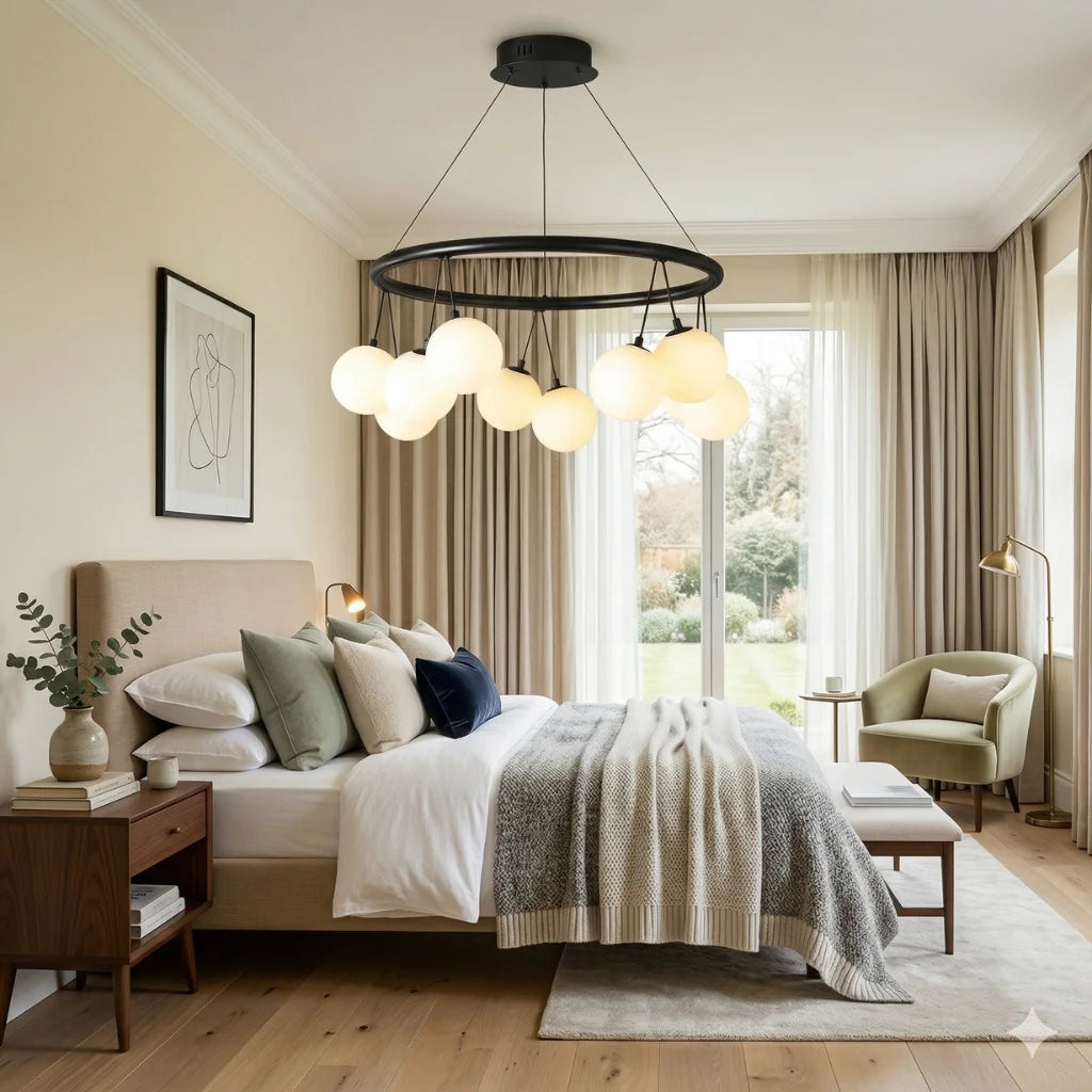 Sol Modern Black Glass Ball LED Chandelier for Living Room