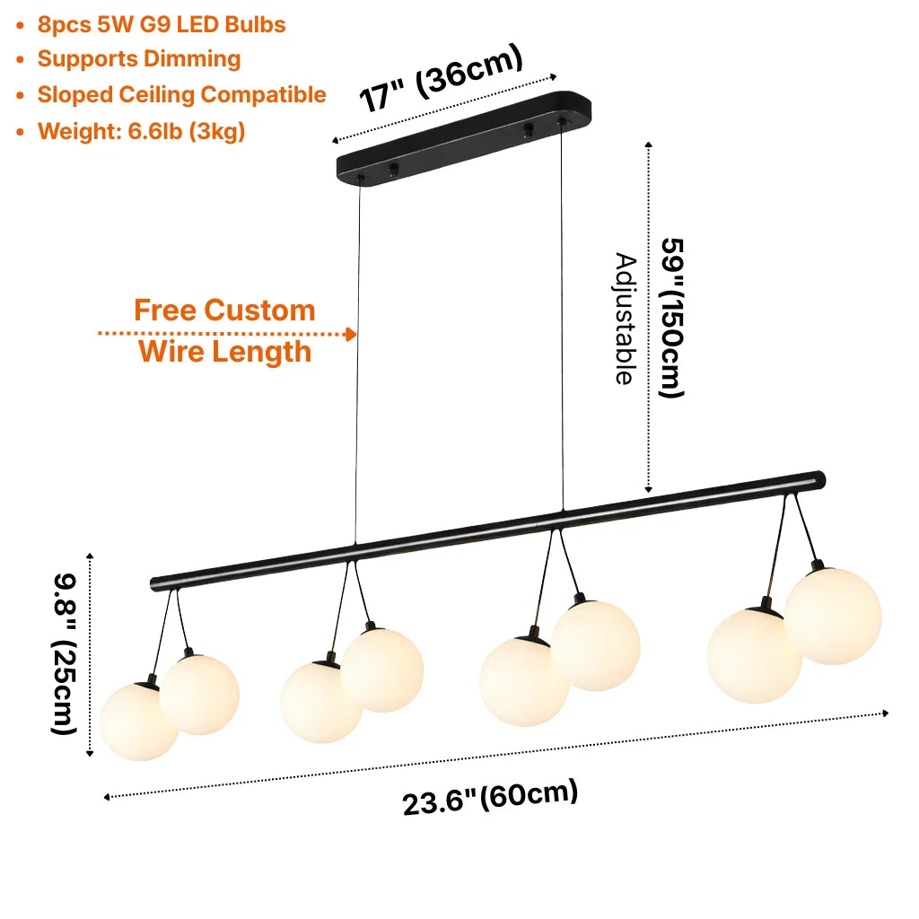 Sol Modern Black Glass Ball LED Chandelier for Living Room