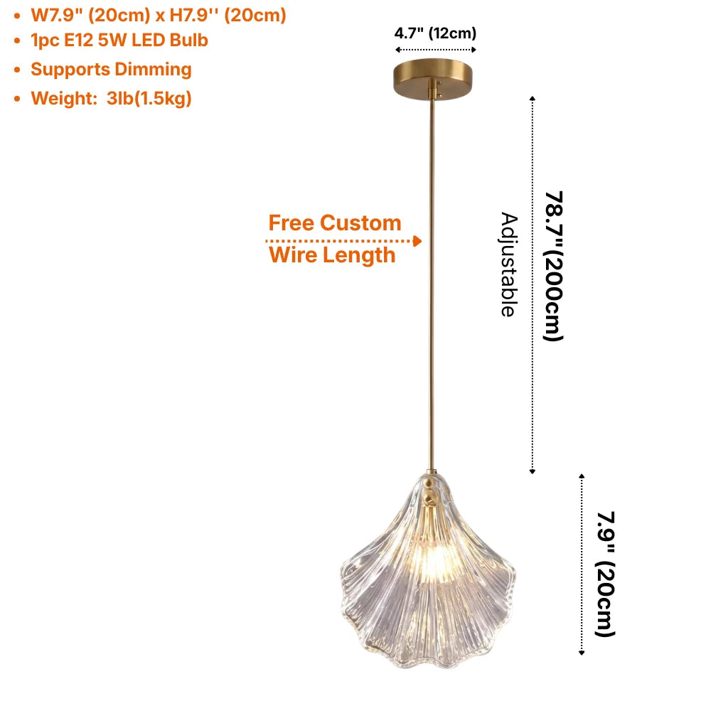 Cora Glass Shell Pendant Light for Bedroom & Kitchen Island