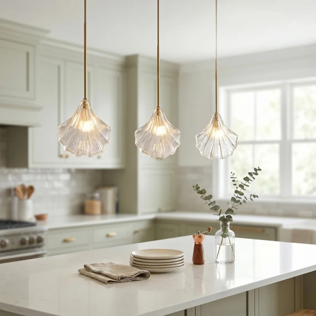 Cora Glass Shell Pendant Light for Bedroom & Kitchen Island