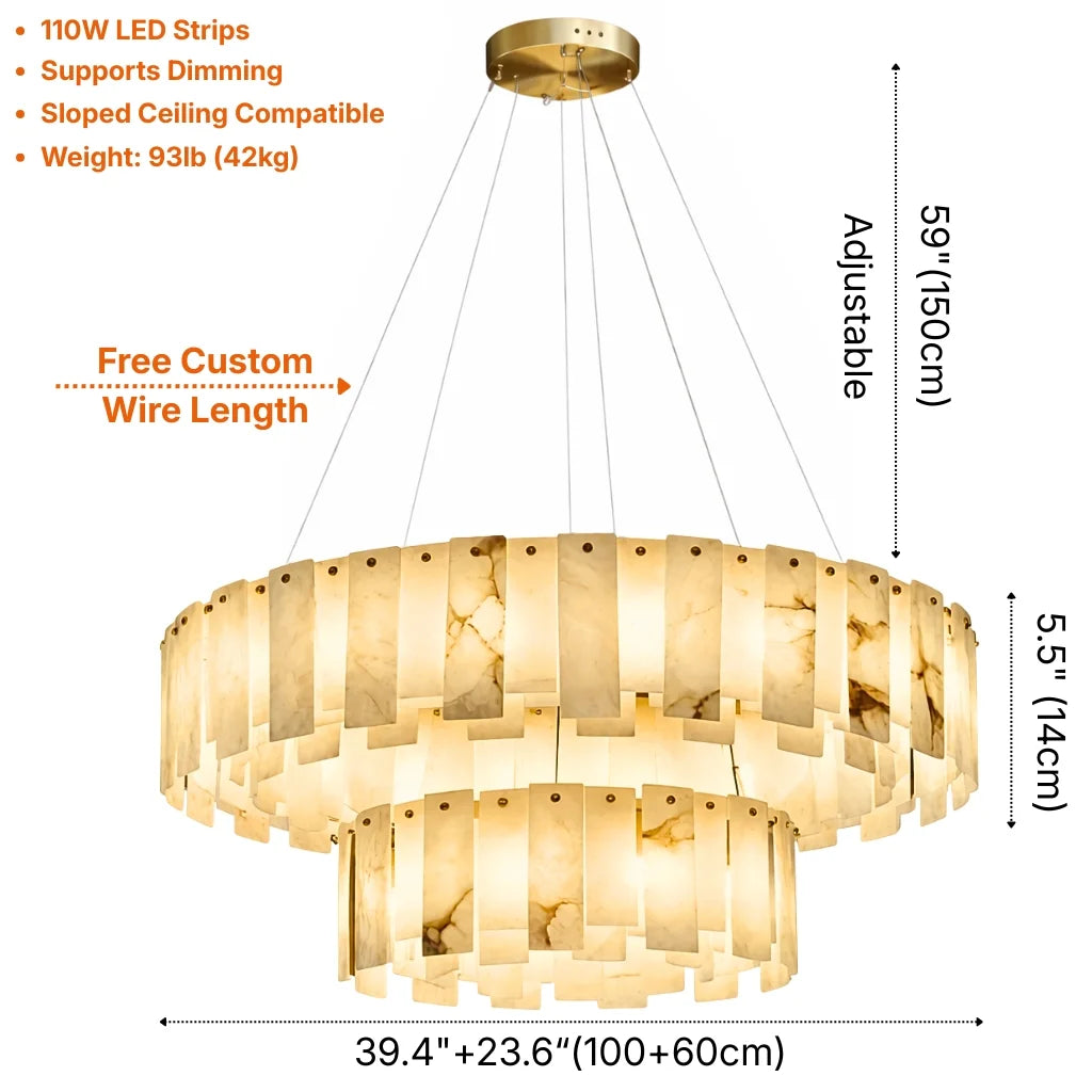 Vena Luxury Gold Circular Marble LED Chandelier for Living Room