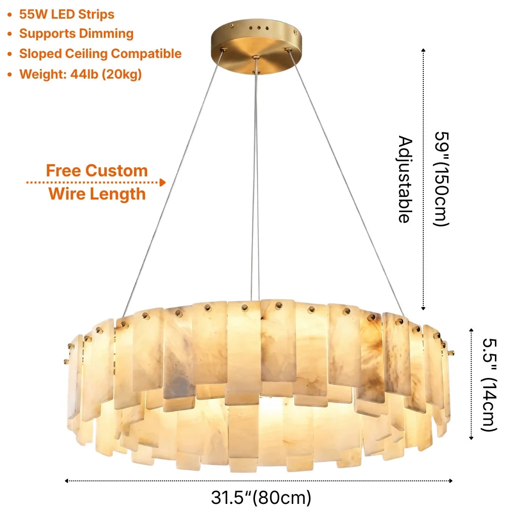 Vena Luxury Gold Circular Marble LED Chandelier for Living Room