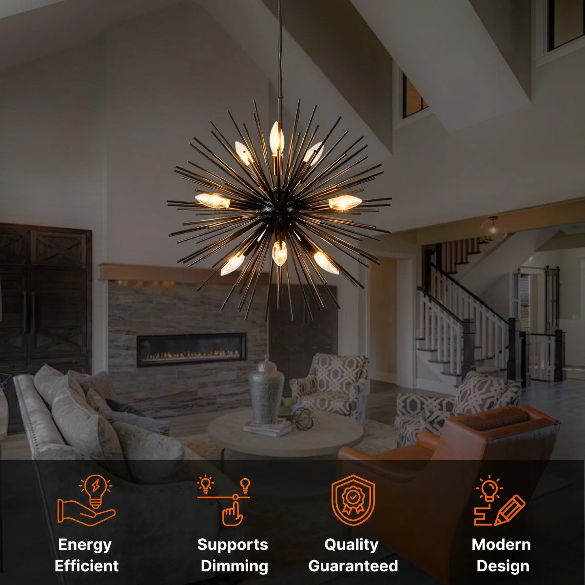 Pyro Black and Gold Chandelier