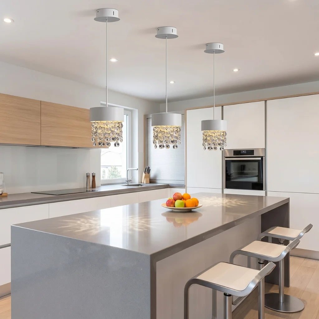 Vetra Mini White Crystal Pendant Light for Dining Room & Kitchen Island