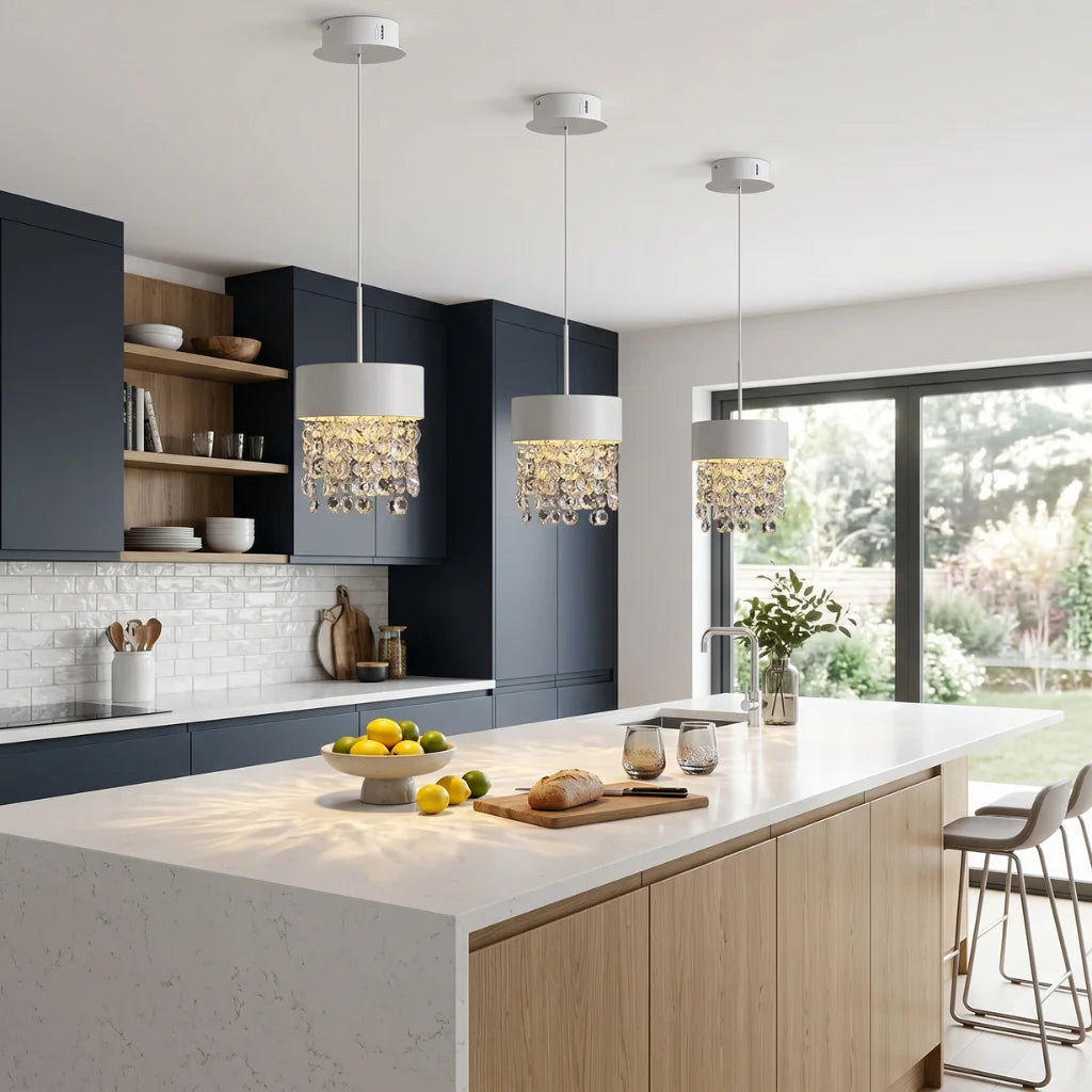 Vetra Mini White Crystal Pendant Light for Dining Room & Kitchen Island