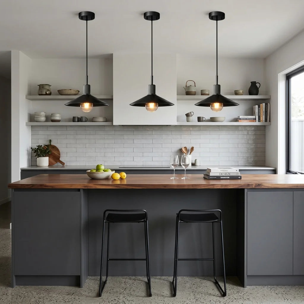 Brassa Black & Gold Glass Pendant Light for Dining Room & Kitchen Island