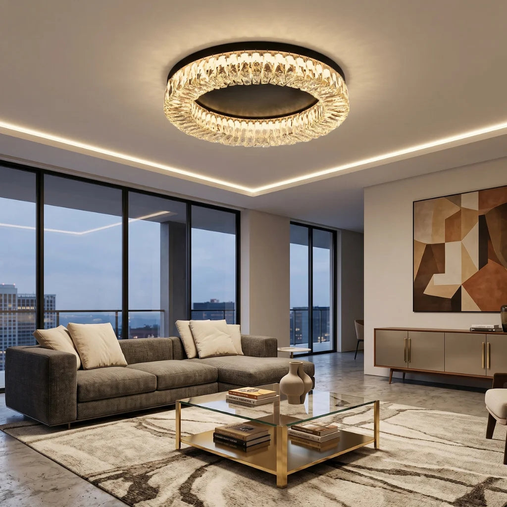 Living Room Led Black Crystal Ceiling Light For Luxury Home Decor