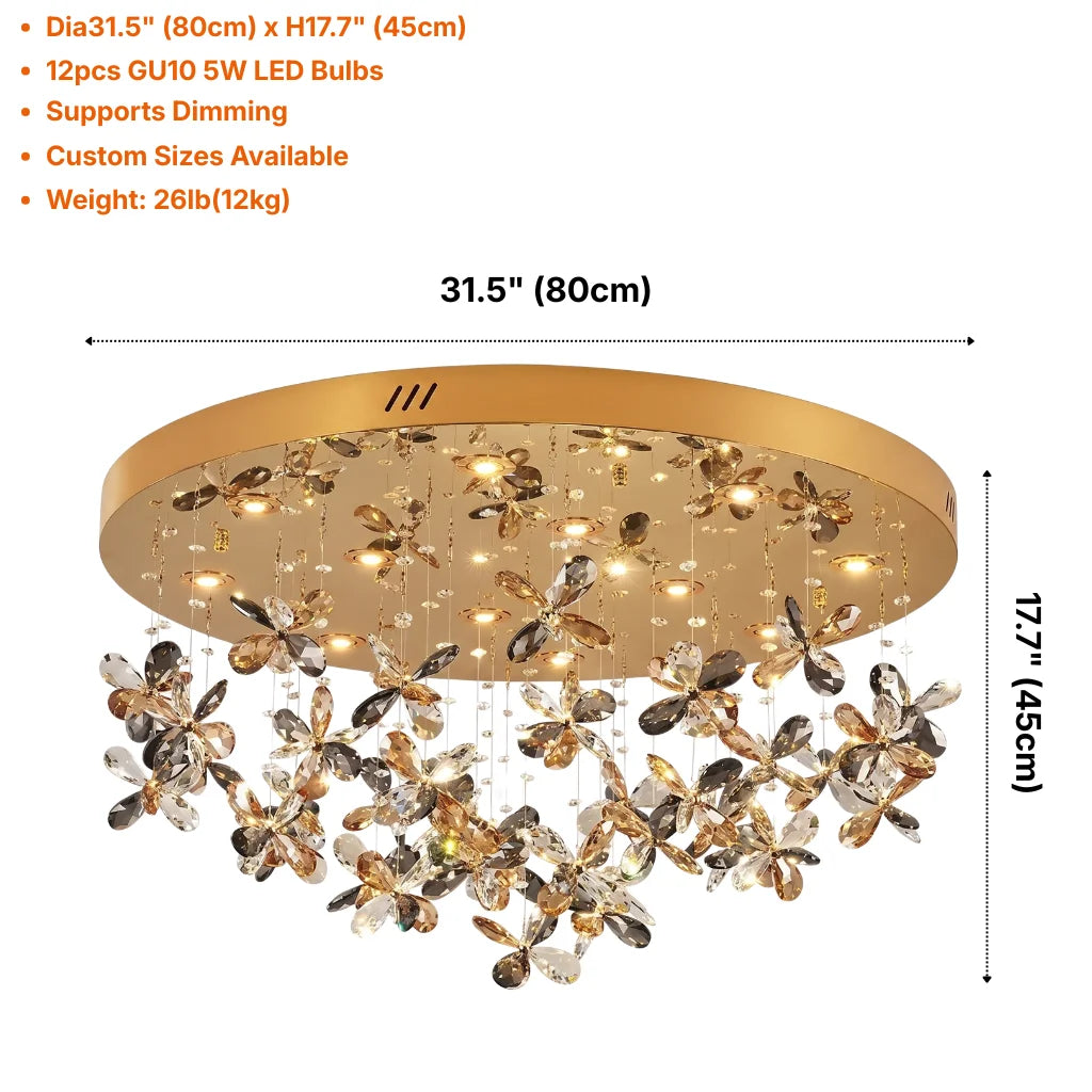 Lumix Luxury Gold Crystal Ceiling Light for Living Room & Dining Room