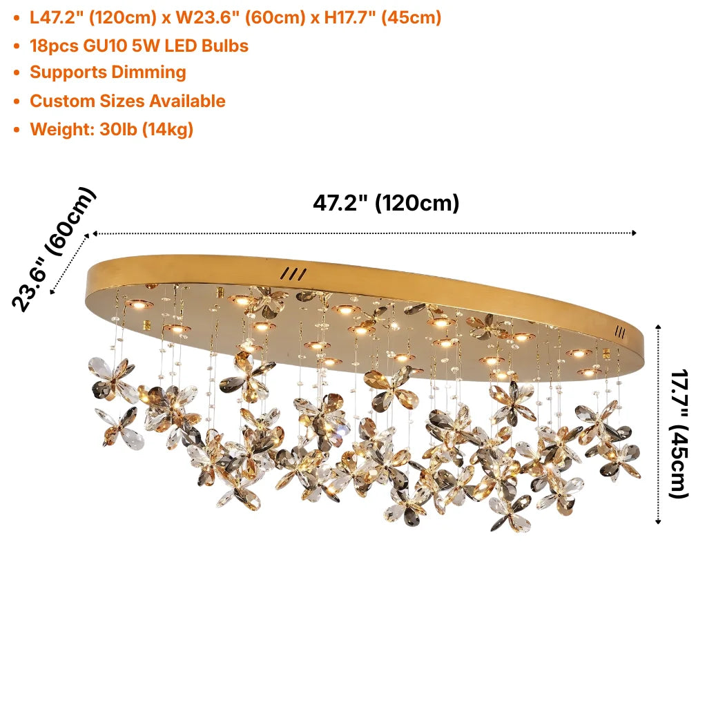 Lumix Luxury Gold Crystal Ceiling Light for Living Room & Dining Room