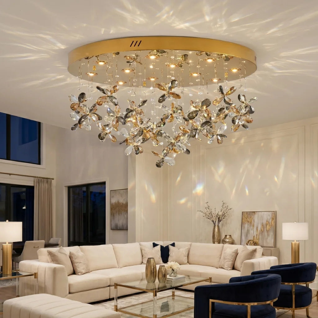 Lumix Luxury Gold Crystal Ceiling Light for Living Room & Dining Room