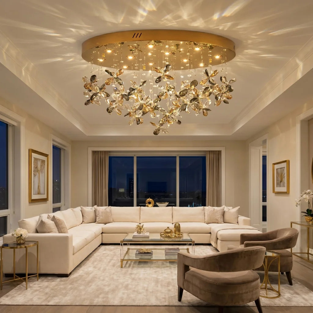 Lumix Luxury Gold Crystal Ceiling Light for Living Room & Dining Room