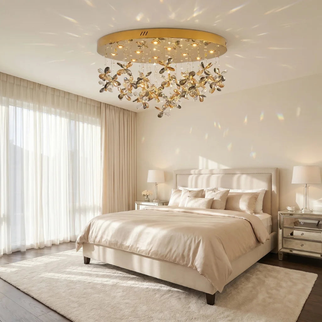 Lumix Luxury Gold Crystal Ceiling Light for Living Room & Dining Room