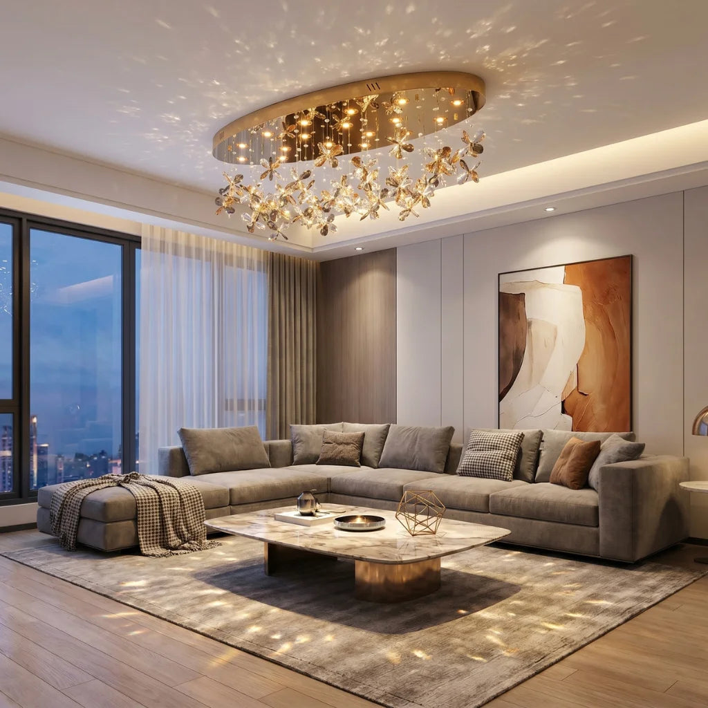 Lumix Luxury Gold Crystal Ceiling Light for Living Room & Dining Room