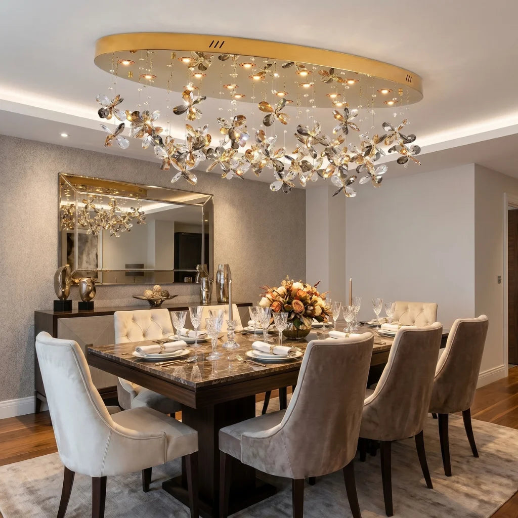 Lumix Luxury Gold Crystal Ceiling Light for Living Room & Dining Room