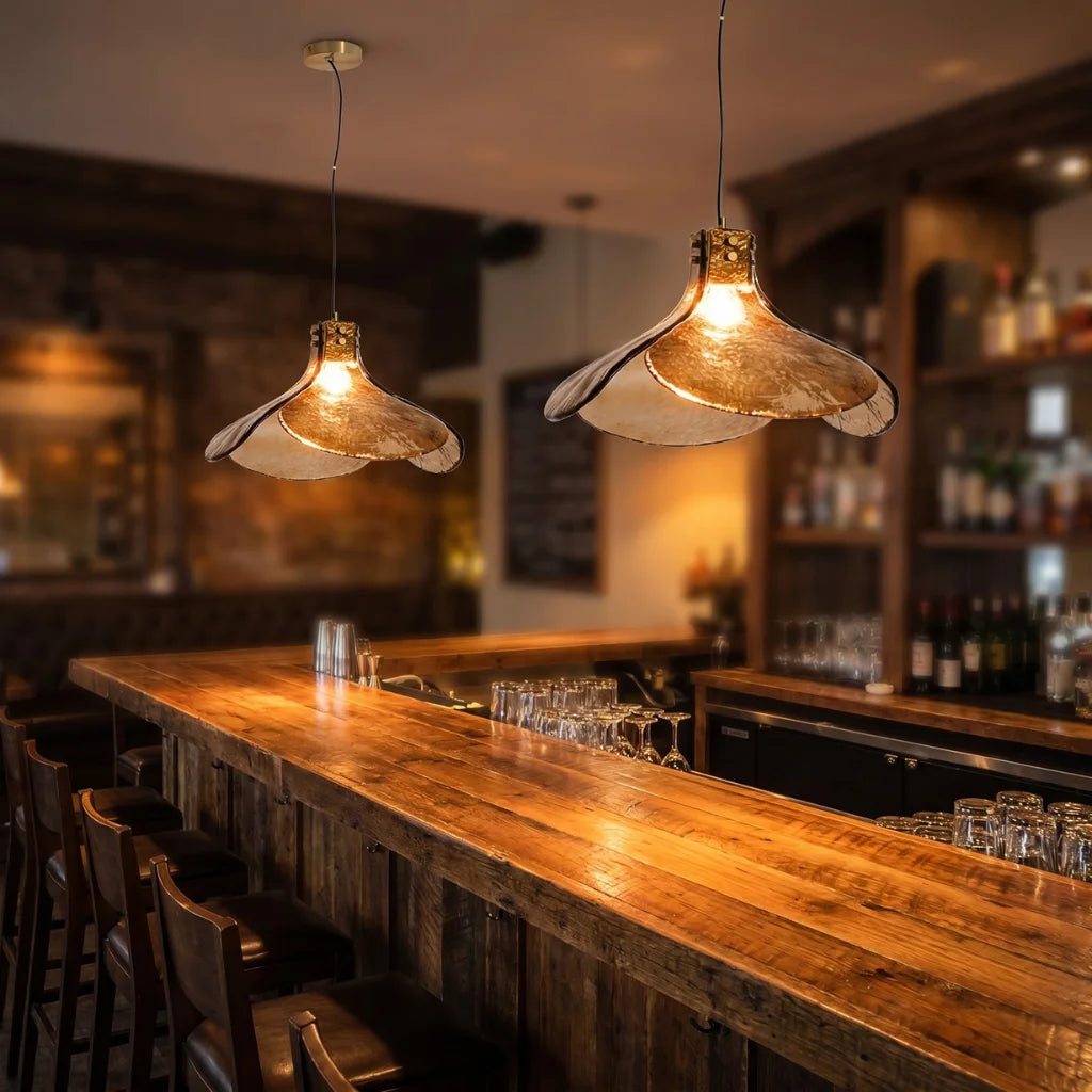 Modern brass pendant light for upscale American home interiors