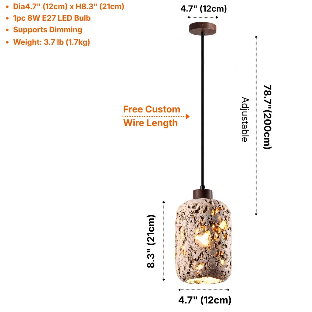 YOOGEE Tufa Creative Stone Pendant Light organic shape detail and metal canopy hardware