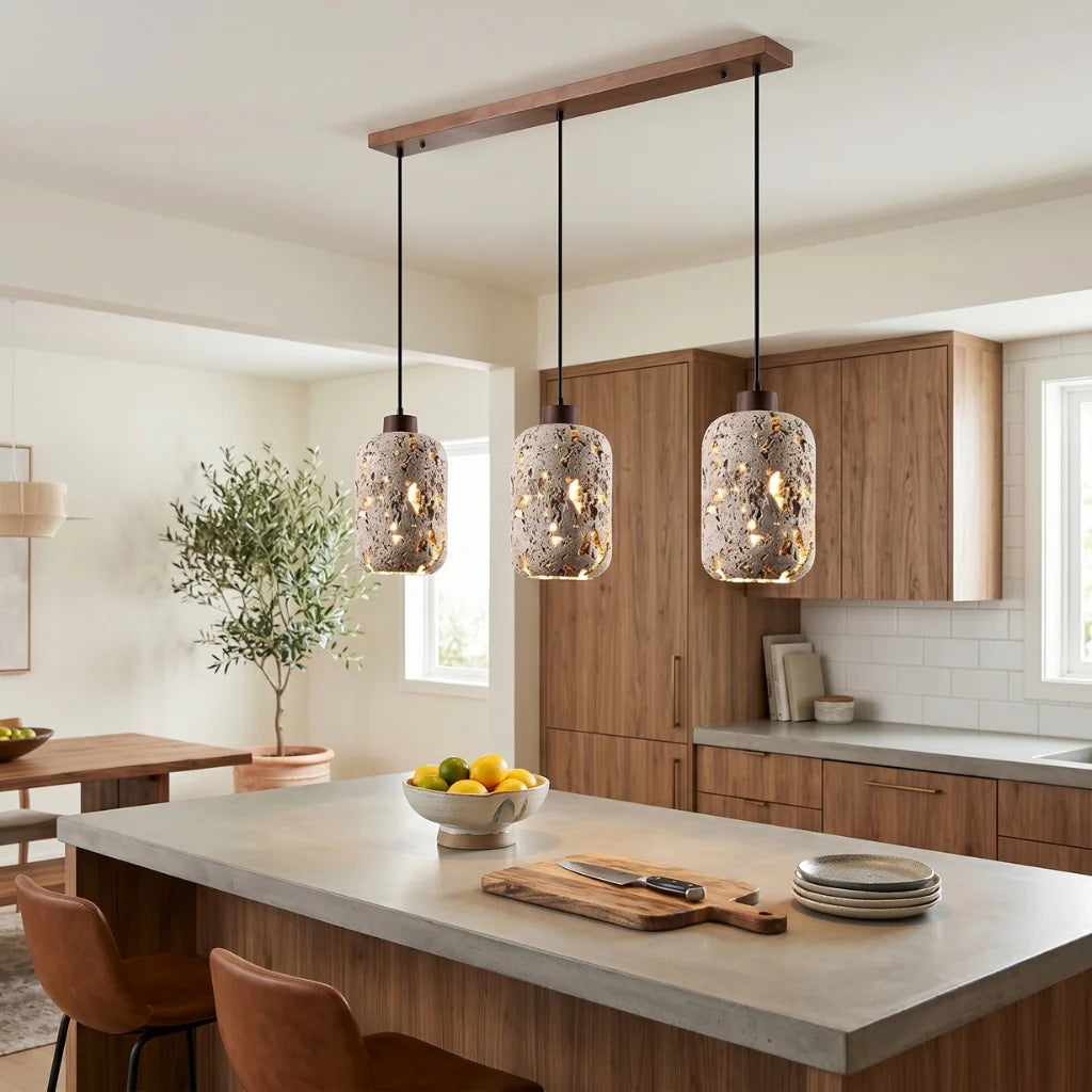 Tufa Natural Stone Pendant Light by YOOGEE angled view showing organic calcified texture