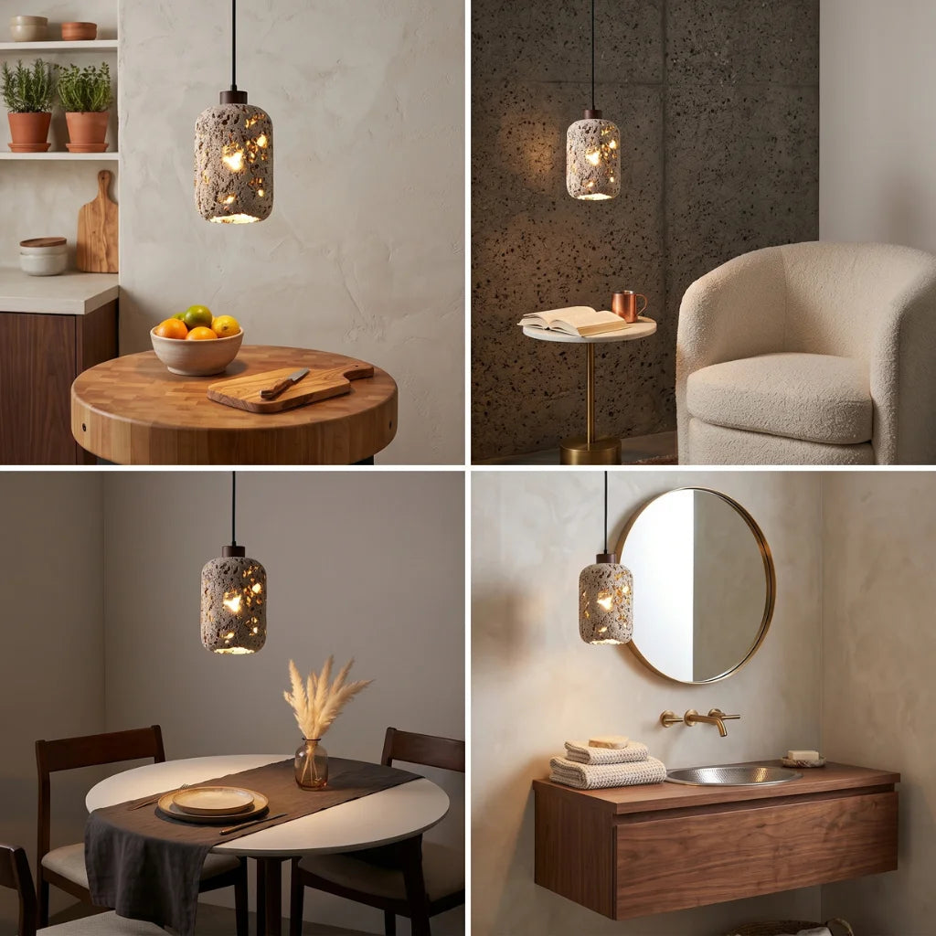 YOOGEE Tufa Creative Stone Pendant Lights cluster of three over large kitchen island