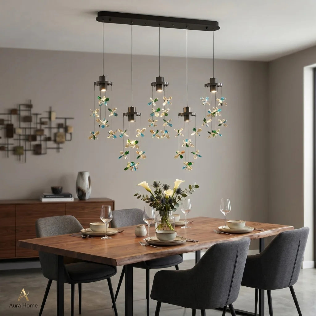 Sylvi Modern Crystal Chandelier with Black Frame for Dining Room & Living Room