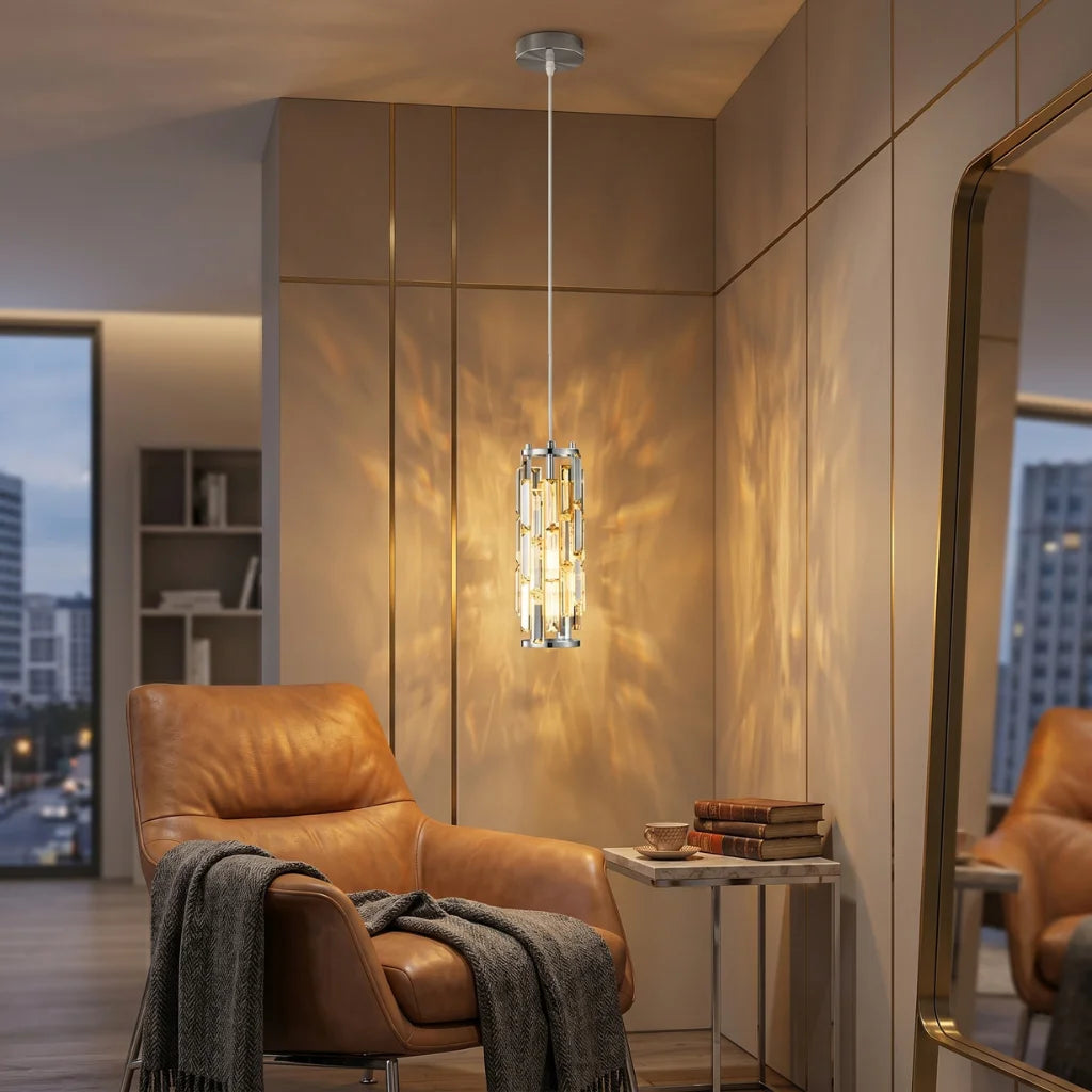 YOOGEE Clyo Gold Crystal Pendant Light in dining room setting over rectangular table