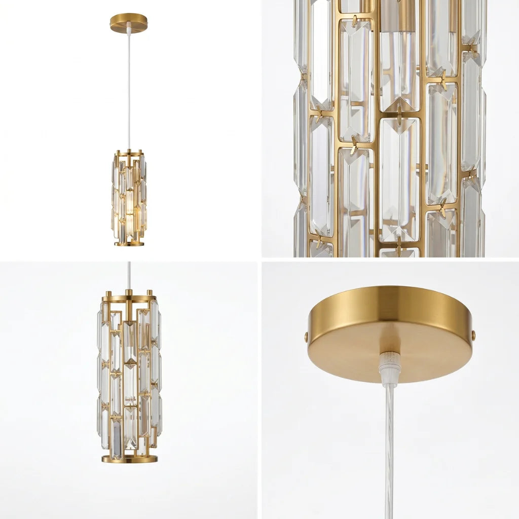 Clyo Black Crystal Pendant Light dimensional size reference for kitchen island installation