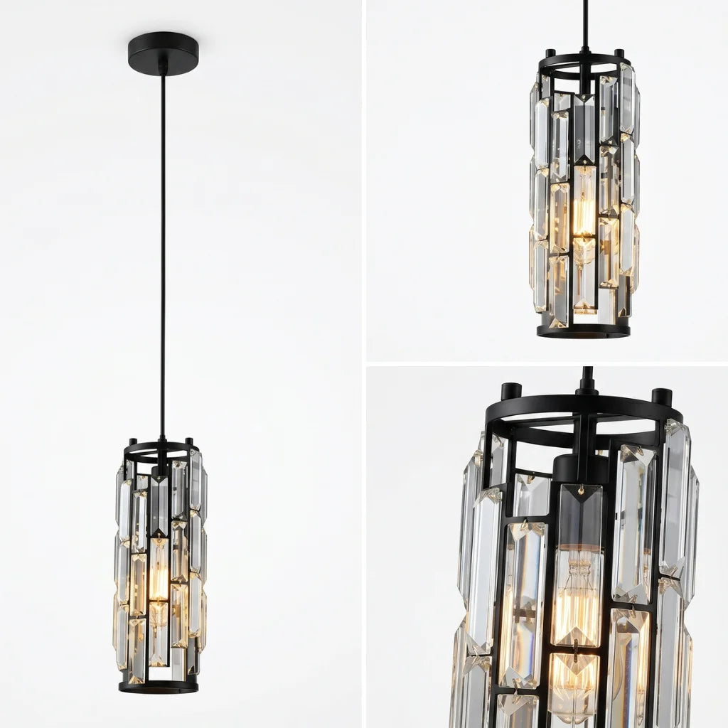 YOOGEE Clyo Gold Crystal Pendant Light in contemporary open-concept kitchen and dining space