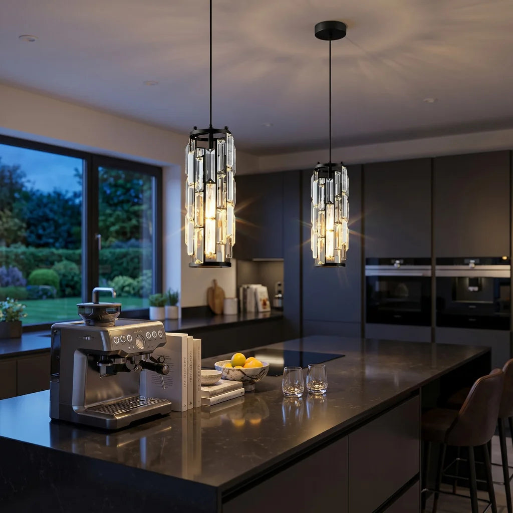 Clyo Crystal Pendant Light by YOOGEE angled side view showing glass shade detail