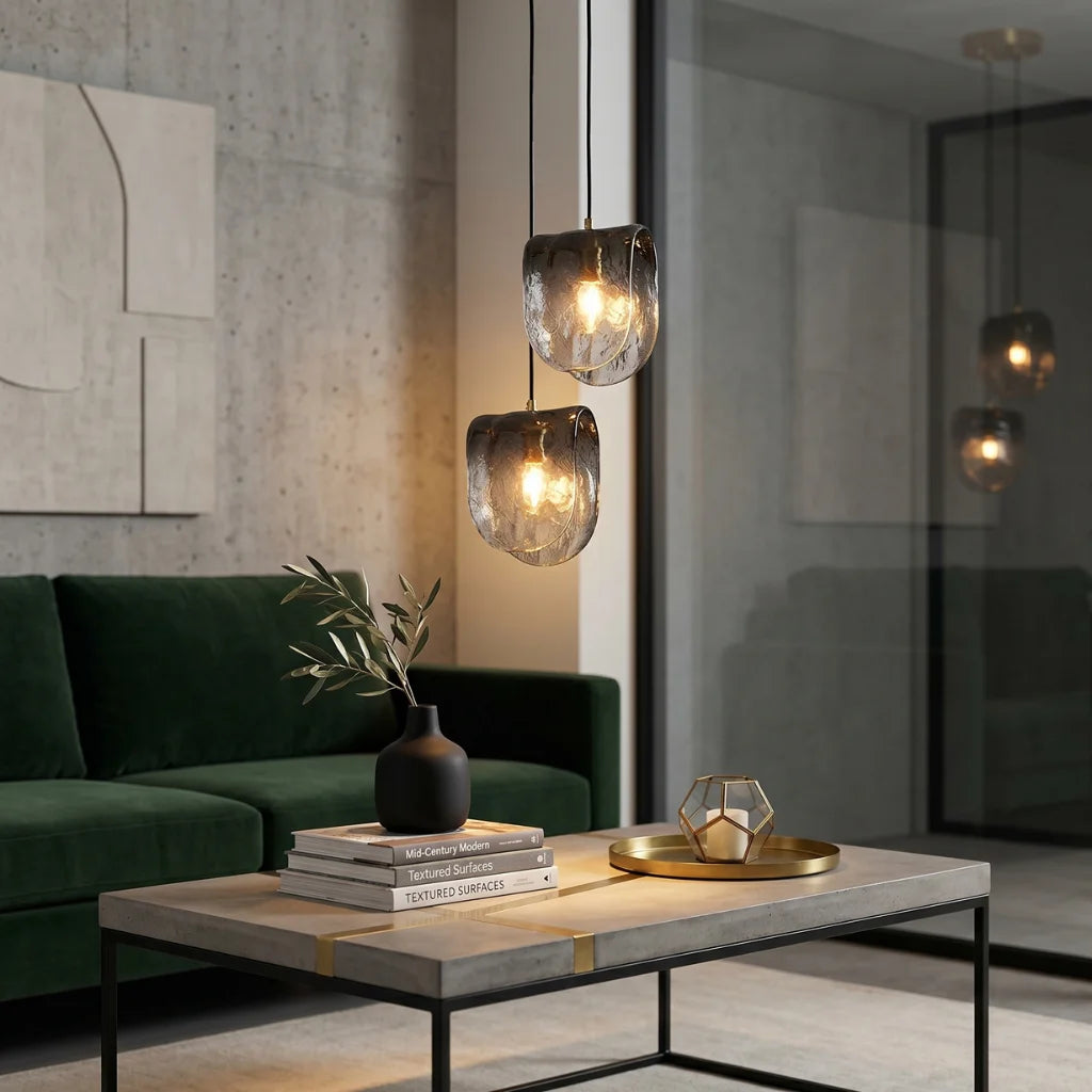 Dysa Smoky Grey Glass Pendant Light for Dining Room & Kitchen Island