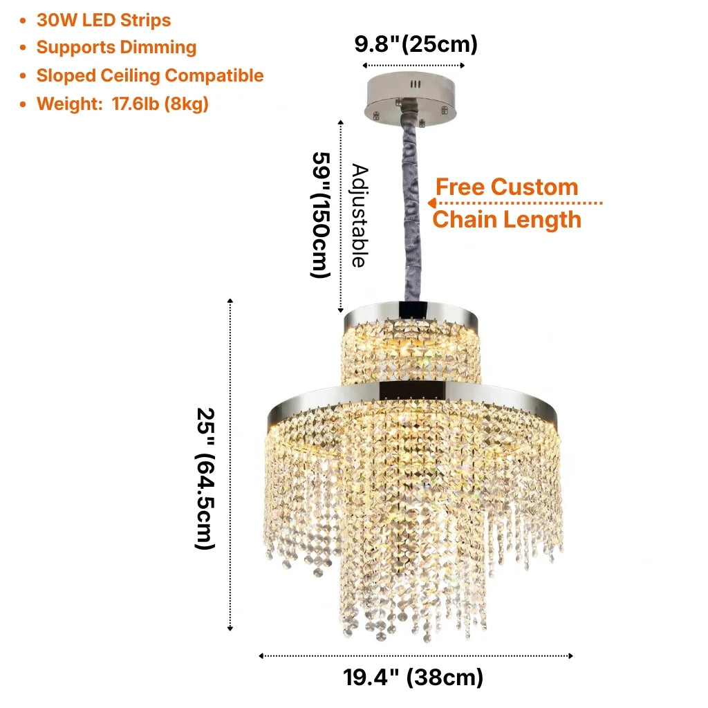 Rysa Luxury Chrome Crystal Chandelier for Living Room & Dining Room