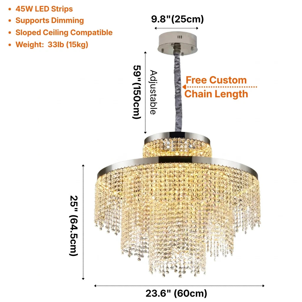Rysa Luxury Chrome Crystal Chandelier for Living Room & Dining Room
