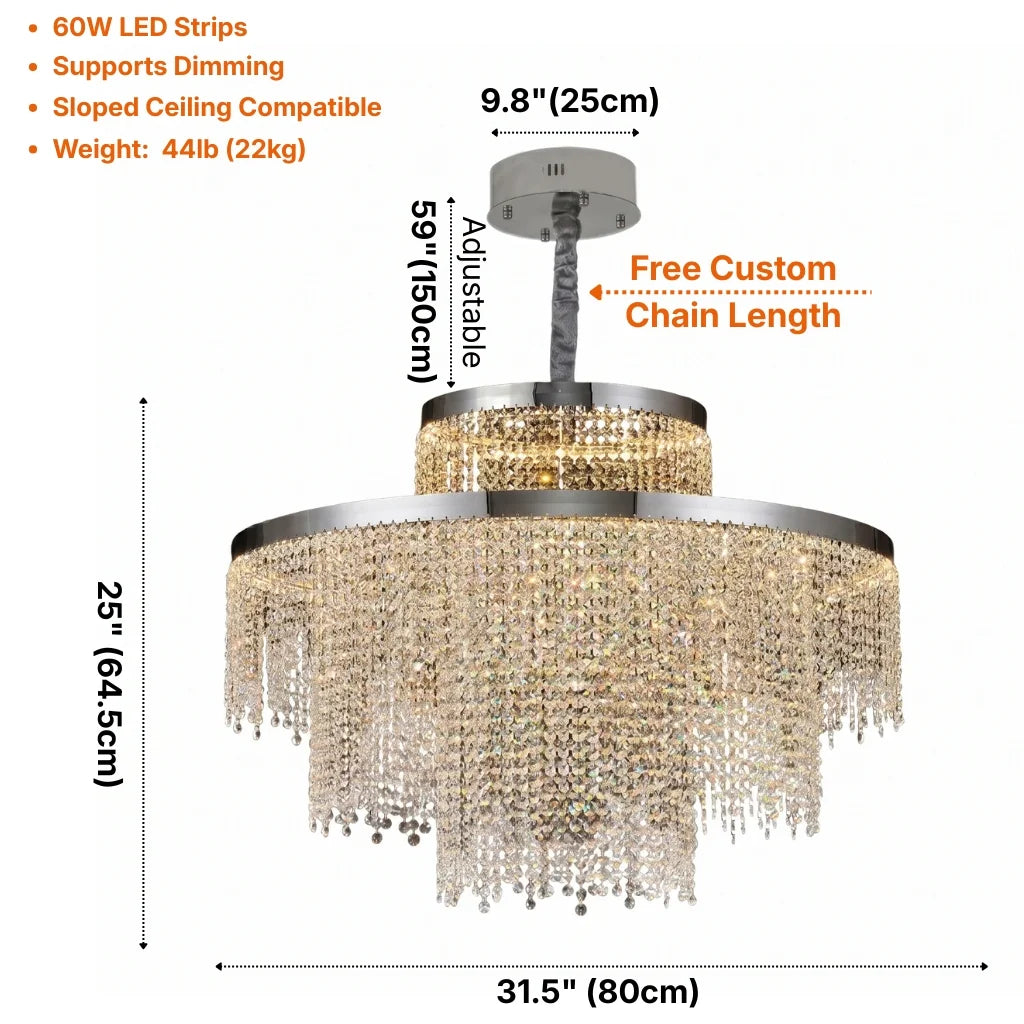 Rysa Luxury Chrome Crystal Chandelier for Living Room & Dining Room