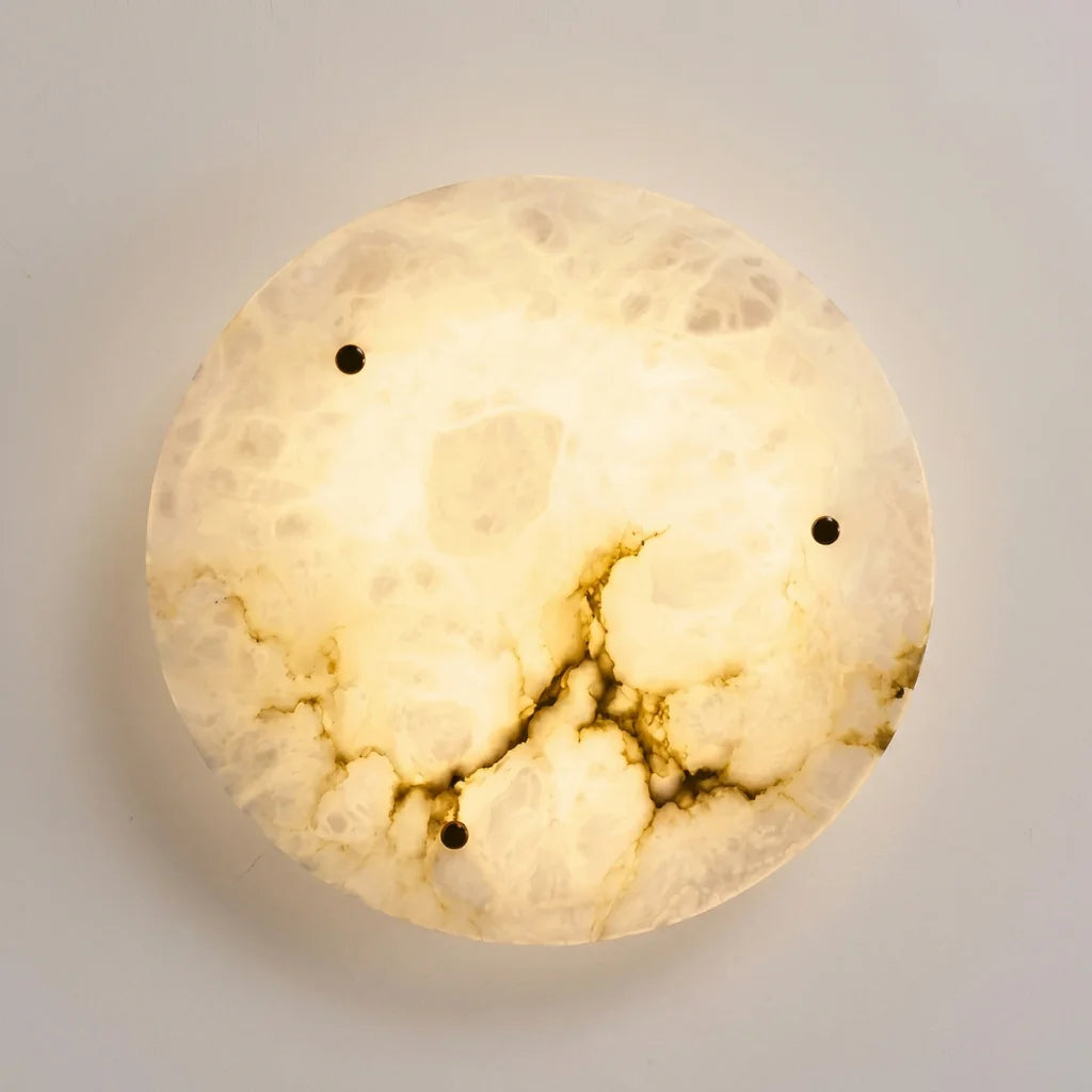 Luxury Gold Led Ceiling Light Round Marble Flat Mounted Lamp