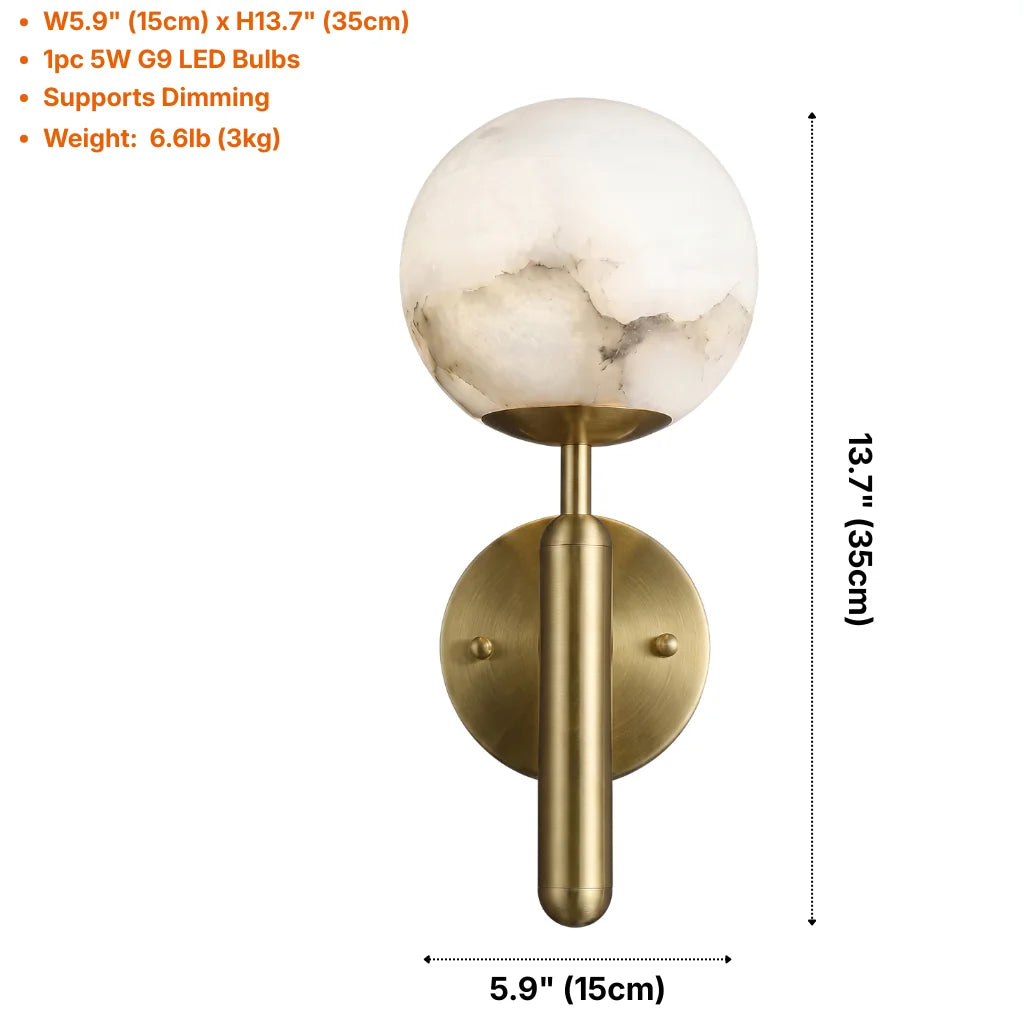 Velin Marble LED Wall Sconce for Bedroom, Living Room & Hallway