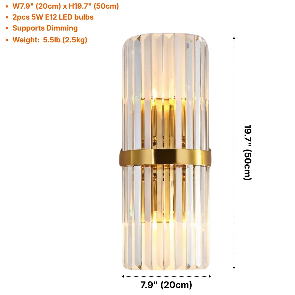 Cilo Gold Crystal Wall Sconce for Bedroom, Living Room & Hallway