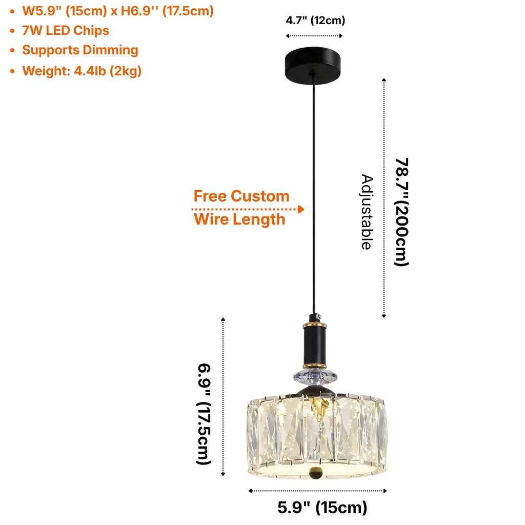 Elora LED Crystal Pendant Light Modern Black Small Crystal Chandelier