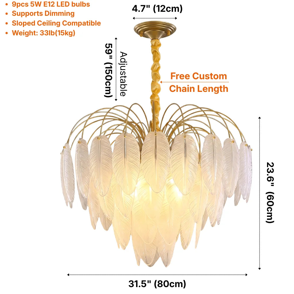 Pluma Modern LED Feather-Inspired Crystal Chandelier for Living Spaces