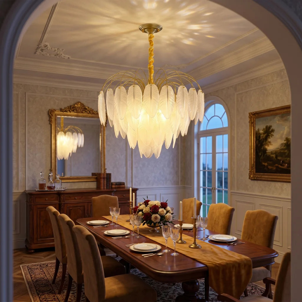 Pluma Modern LED Feather-Inspired Crystal Chandelier for Living Spaces