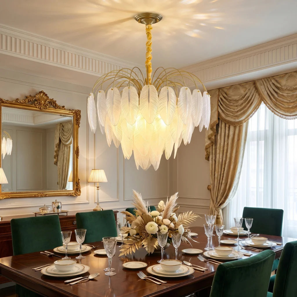 Pluma Modern LED Feather-Inspired Crystal Chandelier for Living Spaces