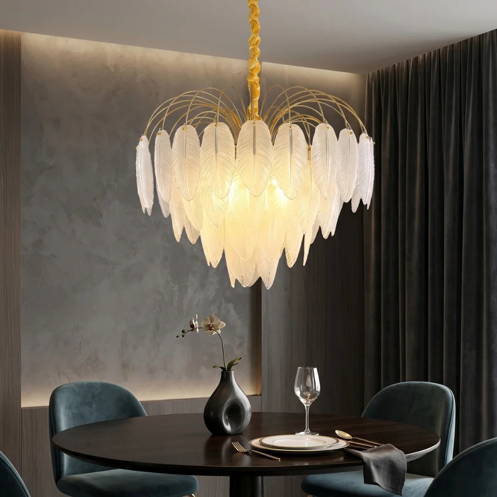 Pluma Modern LED Feather-Inspired Crystal Chandelier for Living Spaces
