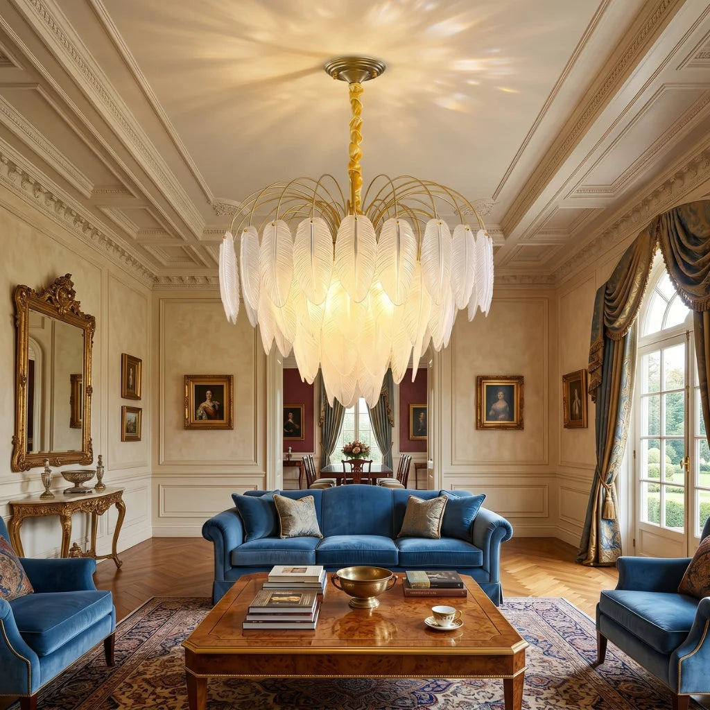 Pluma Modern LED Feather-Inspired Crystal Chandelier for Living Spaces