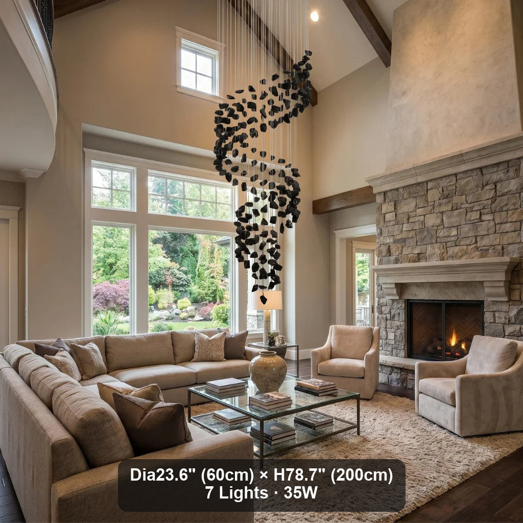 Black Iron and Obsidian Chandelier Gema — spiral arm detail