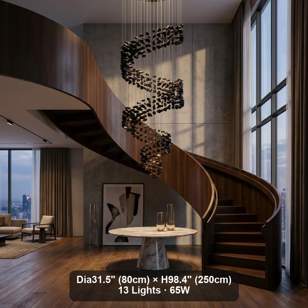 Gema Black Obsidian Chandelier — iron frame and stone texture