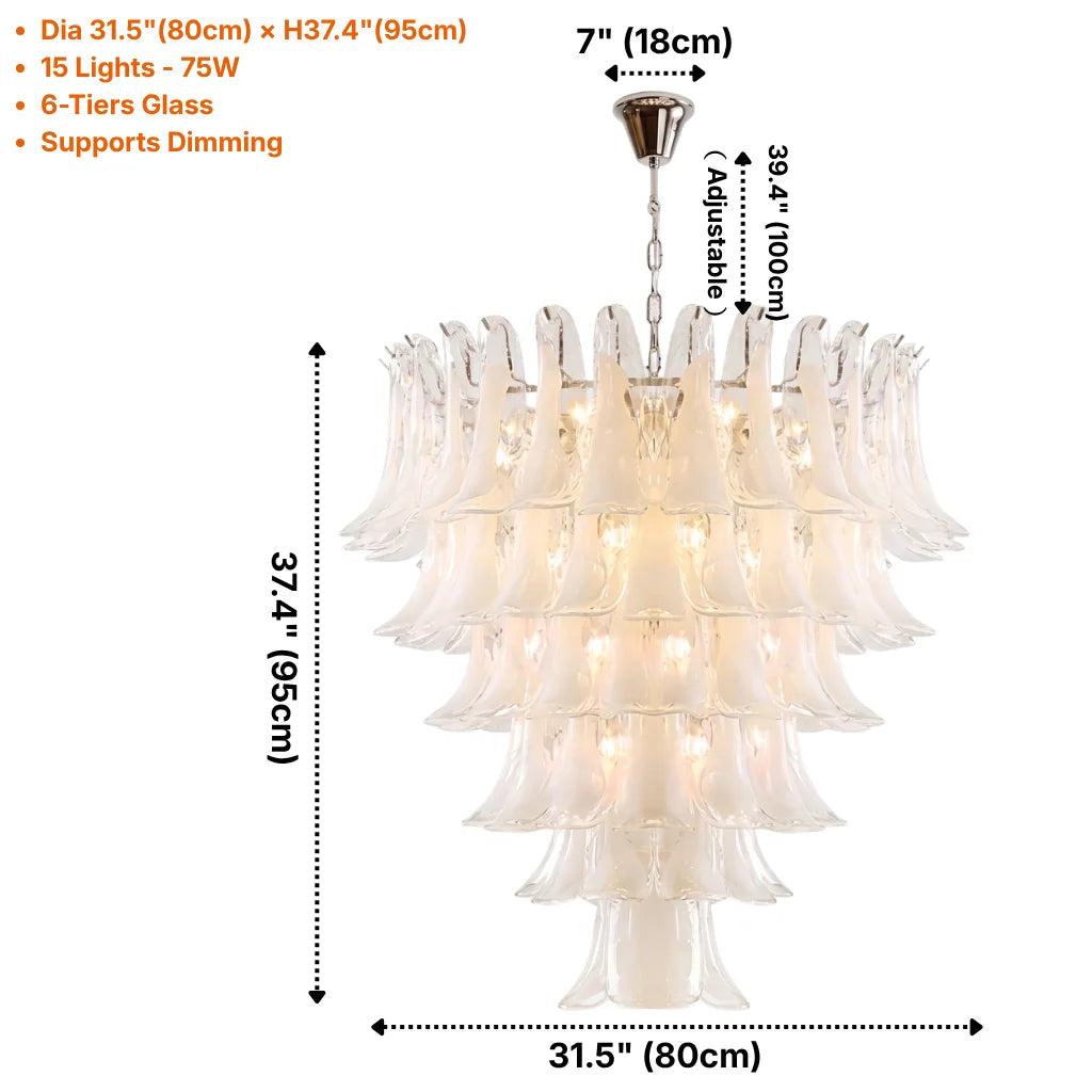 Calla Chrome Frosted Glass Tiered Chandelier - D31.5" x H37.5" (6 Tiers)