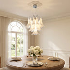 Calla chrome frosted glass tiered chandelier frosted glass petal detail close-up